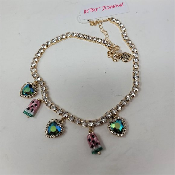 Betsey Johnson Popsicle & Rhinestone Heart Necklace Sparkling - Picture 3 of 6